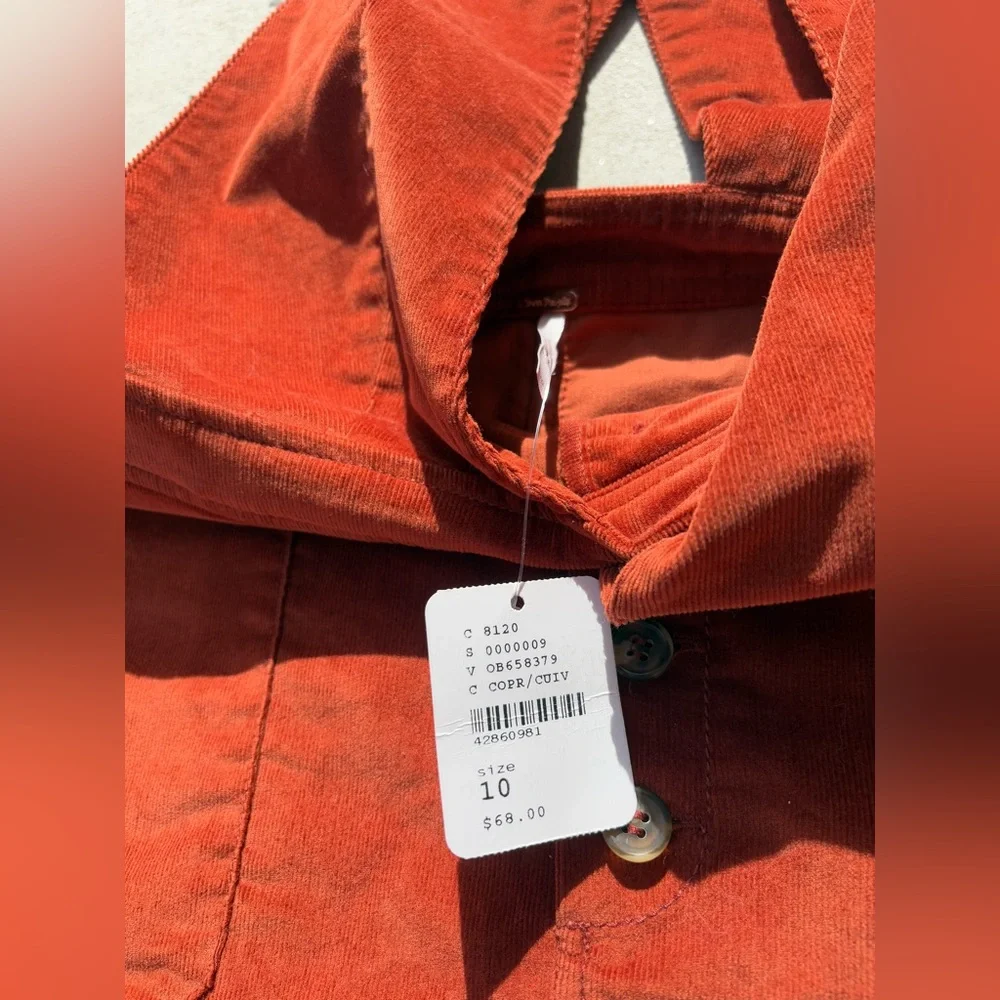 NWT Free People Old School Love Burnt Orange Corduroy Overall Mini Dress Size 10 - Picture 3 of 8